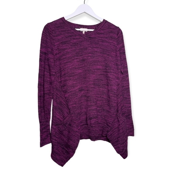 LOGO by Lori Goldstein Cashmere Shark Bite Hem Sweater Purp/Blk XS - Picture 2 of 10